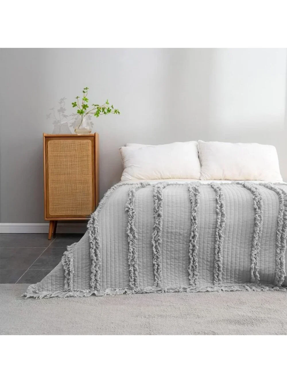 Ultra Soft Boho Grey King Size Blanket, Ruffle Fringed Throw, Chic Rustic Decor